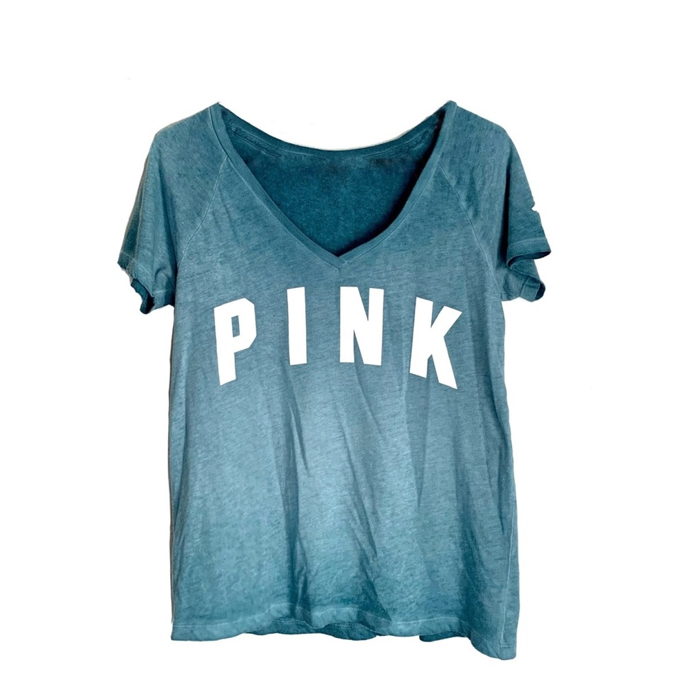 Victoria’s Secret PINK Blue Faded Wash Block Letter Logo Short Sleeve Tee